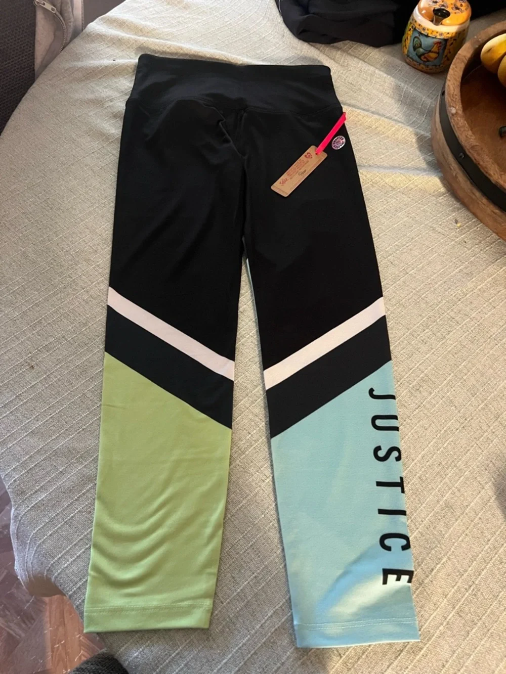 Justice Colorblock Athletic Leggings - Black, Mint & Light Blue